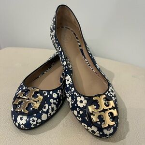 Tory Burch Claire Floral Leather Slip Ons Ballet Flats Big Girl Size 4.5